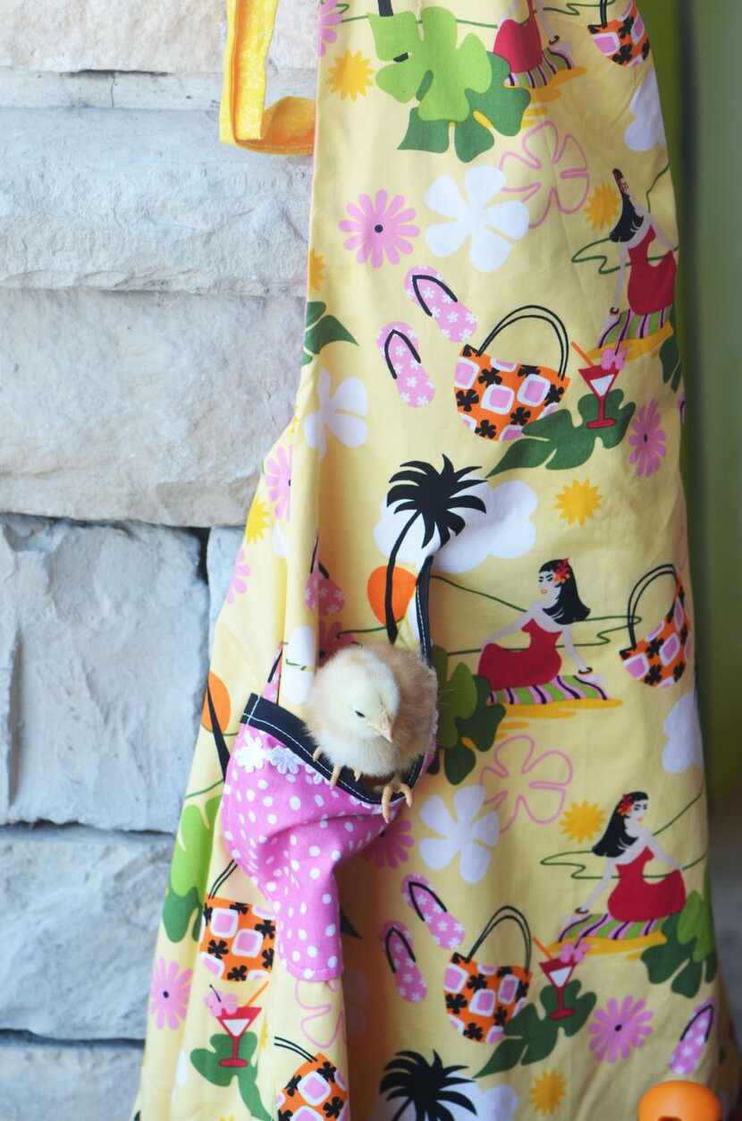 
Handmade garden aprons, handy when potting containers, are made by Annie Benjamin of...