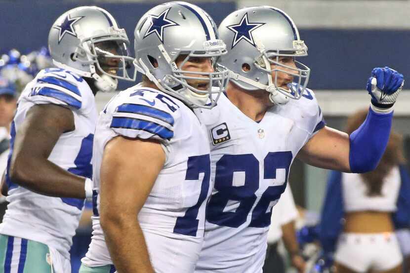 Dallas Cowboys tight end Jason Witten (82) celebrates his second touchdown reception of the...