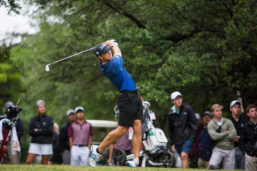 Plano West's Pierceson Coody tees off on the first hole during round one of the UIL Boys 6A...