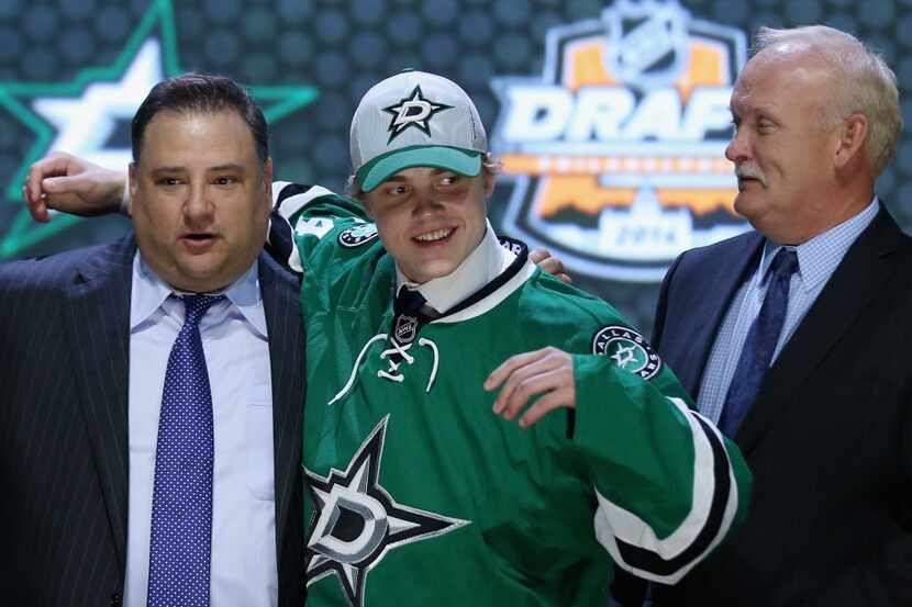 PHILADELPHIA, PA - JUNE 27:  Julius Honka is selected fourteenth overall by the Dallas Stars...