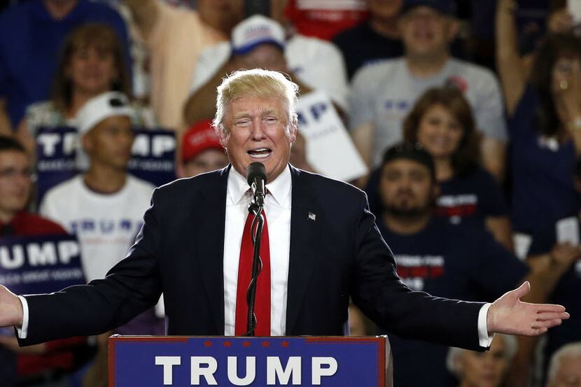 Republican presidential candidate Donald Trump speaks at a campaign event in Albuquerque,...