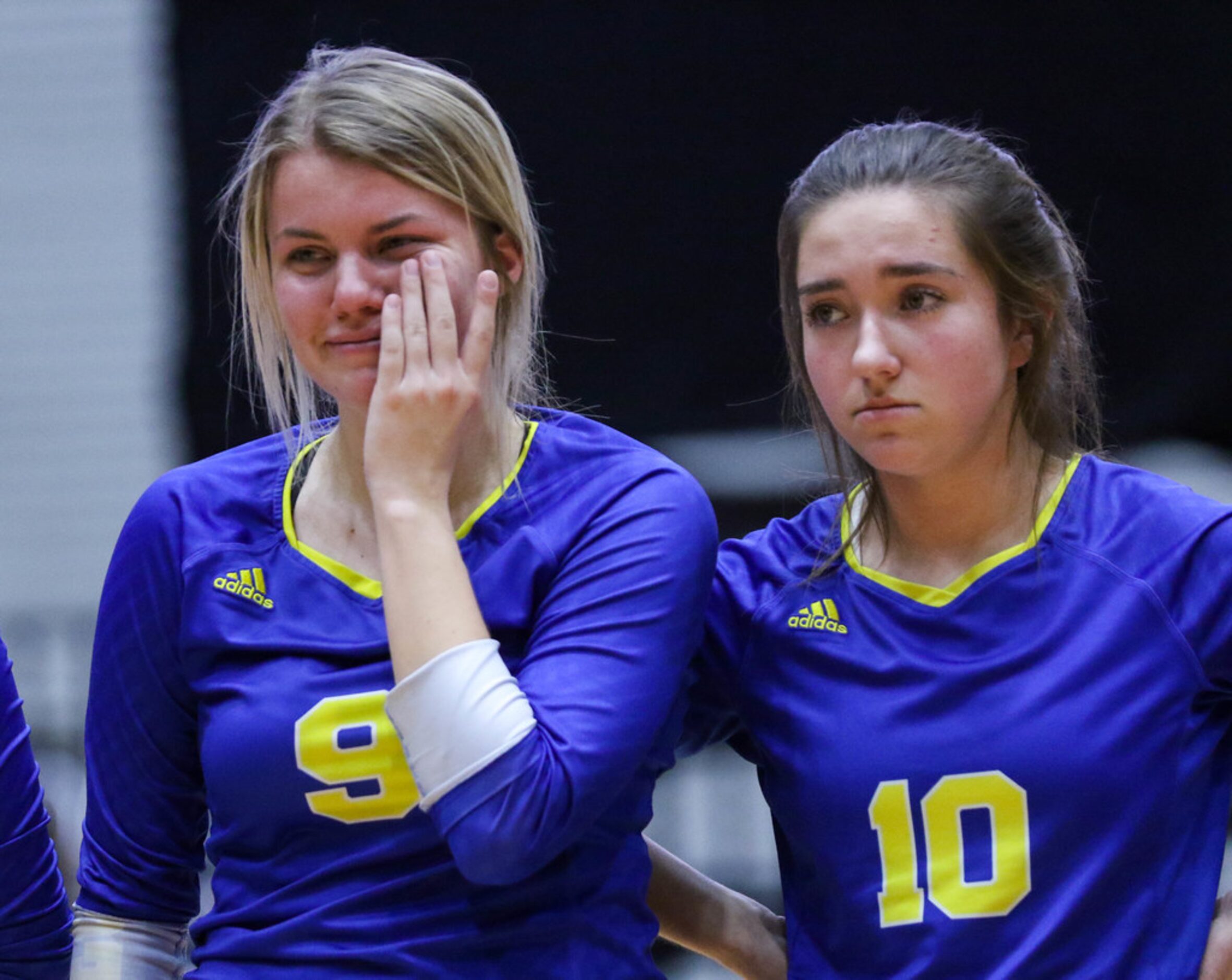 Schertz Clemens' Kayla Teeler (9) Danielle Stephenson-Pino (10) after losing a class 6A...