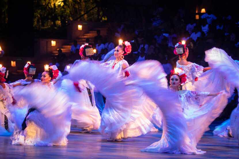 Dancers perform during a show documenting the history of Mexico at Xcaret Park.