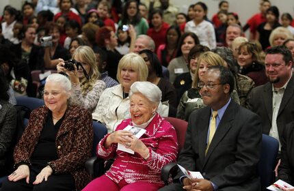 Legendary realtor Ebby Halliday listened to the Halliday Elementary School Choir at the...