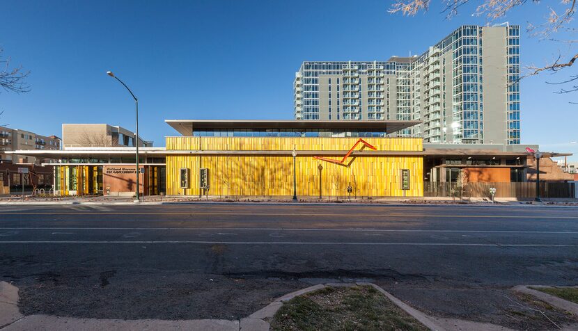 Kirkland Museum Exterior, Bannock Street side, features David Mazza's 2008 sculpture Procyon...