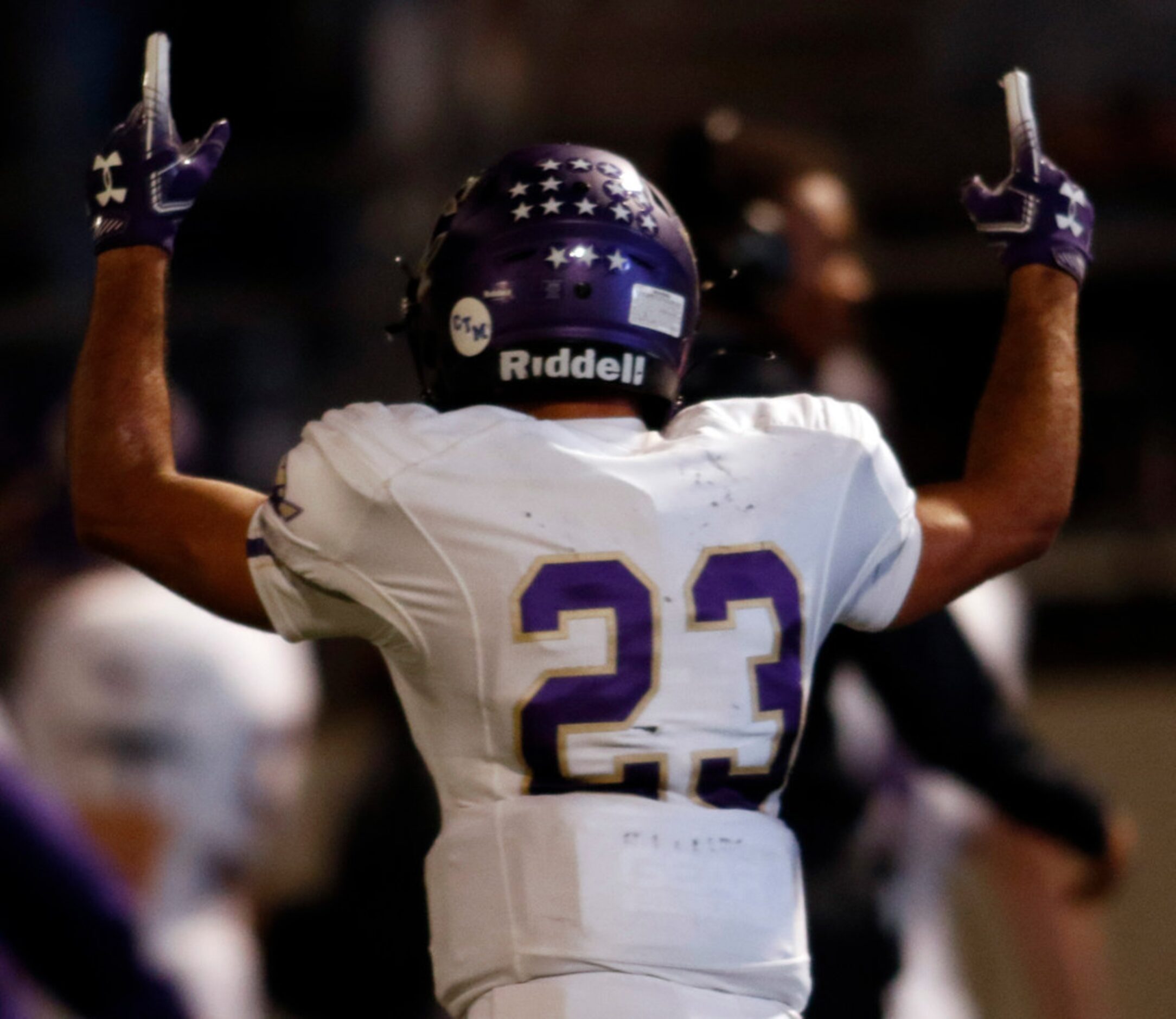 Keller Timber Creek running back Kaden Bess (23) celebrates his rushing touchdown during...