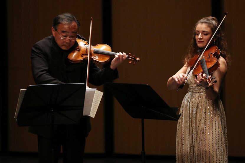 Violinist Cho-Liang Lin (left) and violist Milena Pajaro-van de Stadt perform in a Chamber...