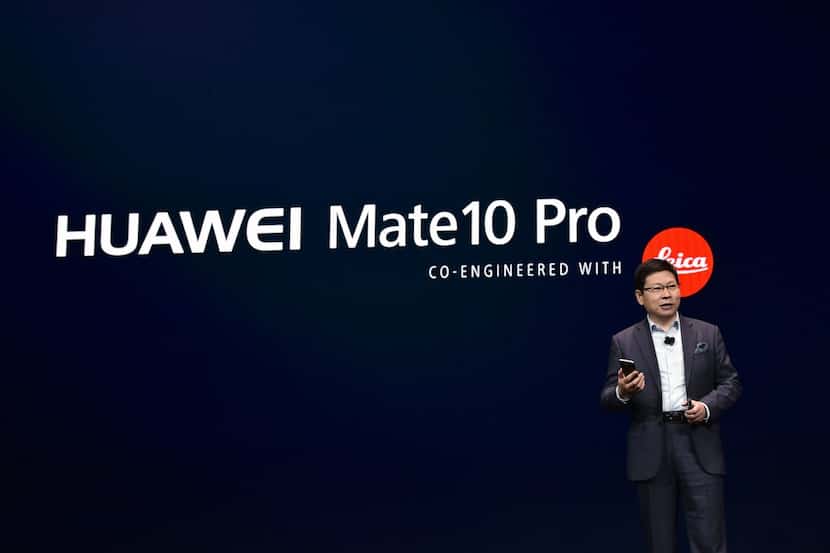 Huawei CEO  Richard Yu speaks about the Mate 10 Pro phone during a keynote address during...