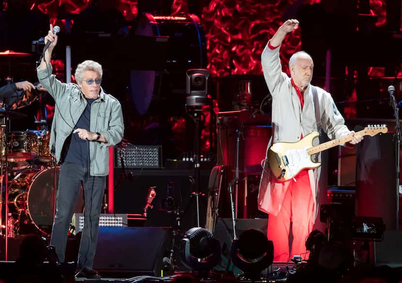 Roger Daltrey, left, and Pete Townshend of The Who perform at Fenway Park on Friday, Sept....