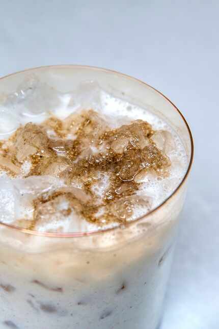 Horchata at Lada comes topped with coffee-tamarind syrup.