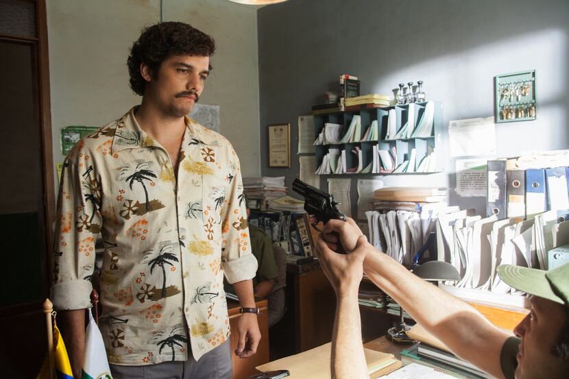 This undated production photo provided by Netflix, shows actor Wagner Moura as Pablo...