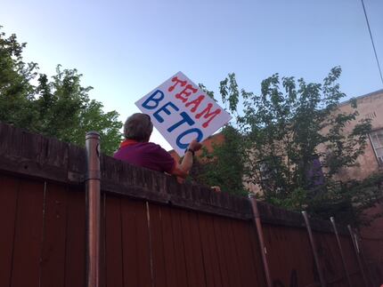 A supporter gets a bird's-eye view of Beto O'Rourks's speech in Dallas.