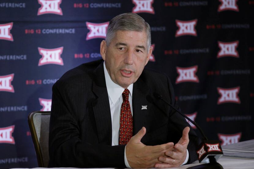 Commissioner of the Big 12 Bob Bowlsby speaks to reporters after the first day of the Big 12...