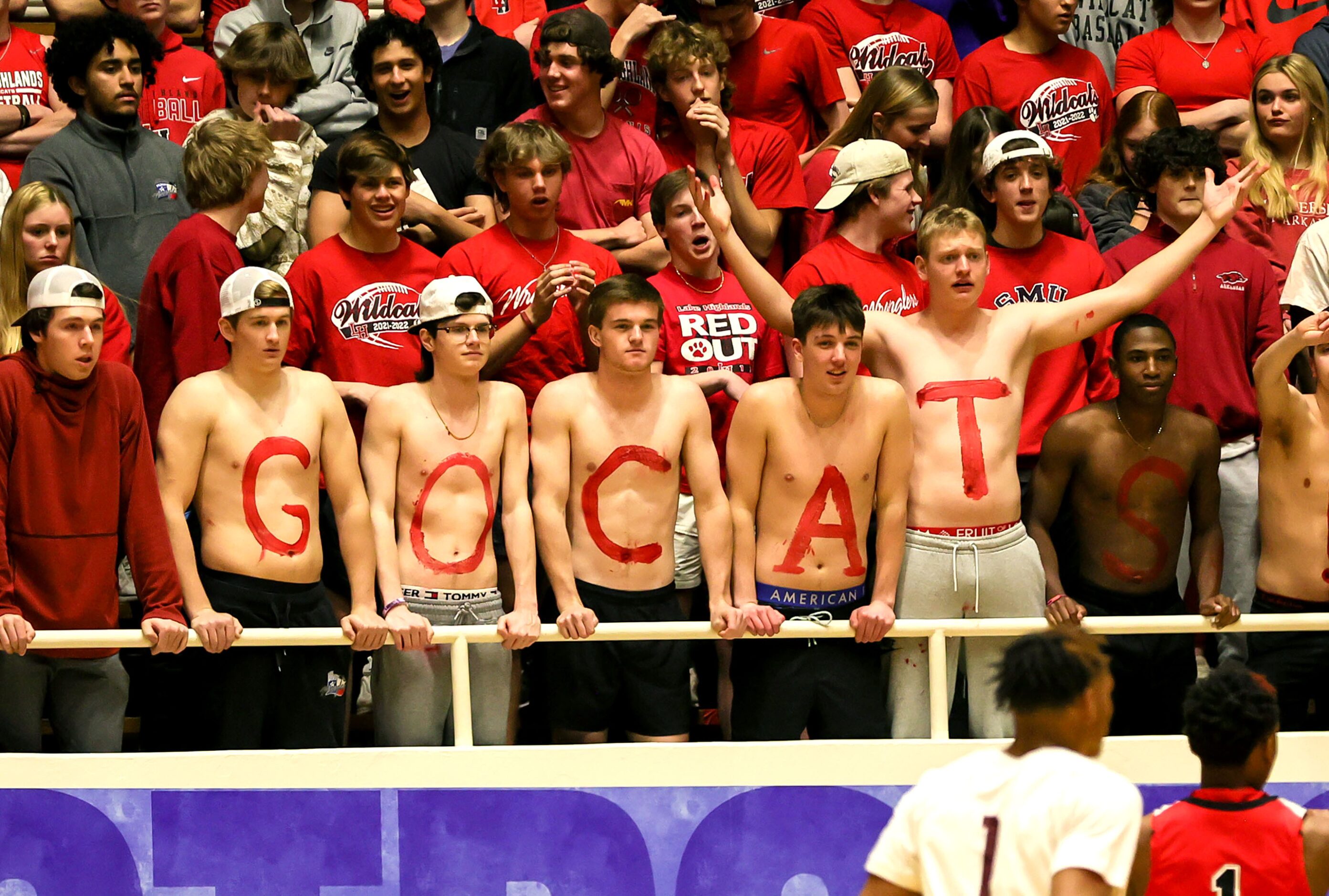 The Lake Highlands students cheer on their Wildcats against Plano in the 6A Region I Area...