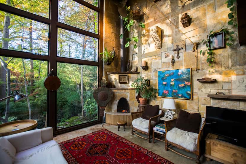 The living room of an Airbnb house affectionately known as the "tree house" on Monday,...
