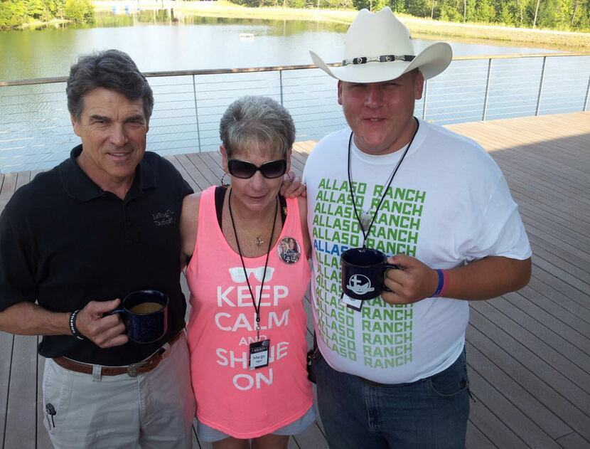 Margy Agar and her son Chris visited with Gov. Rick Perry in Hawkins last month at a camp...
