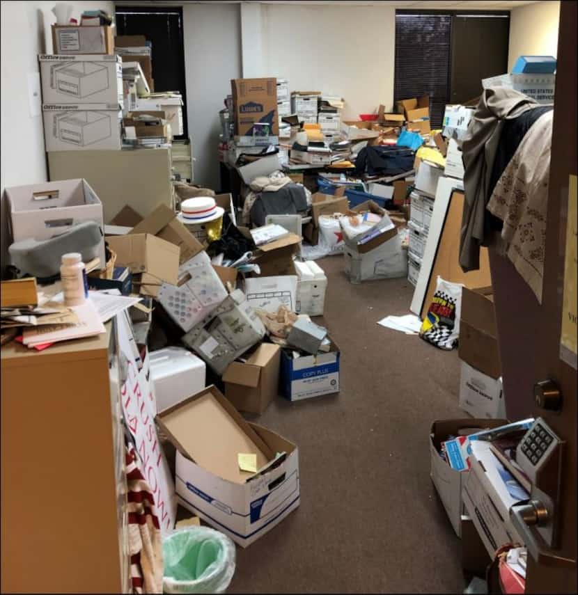 A storage room at Doc Gallagher's Hurst office, like other storage rooms, was in disarray.