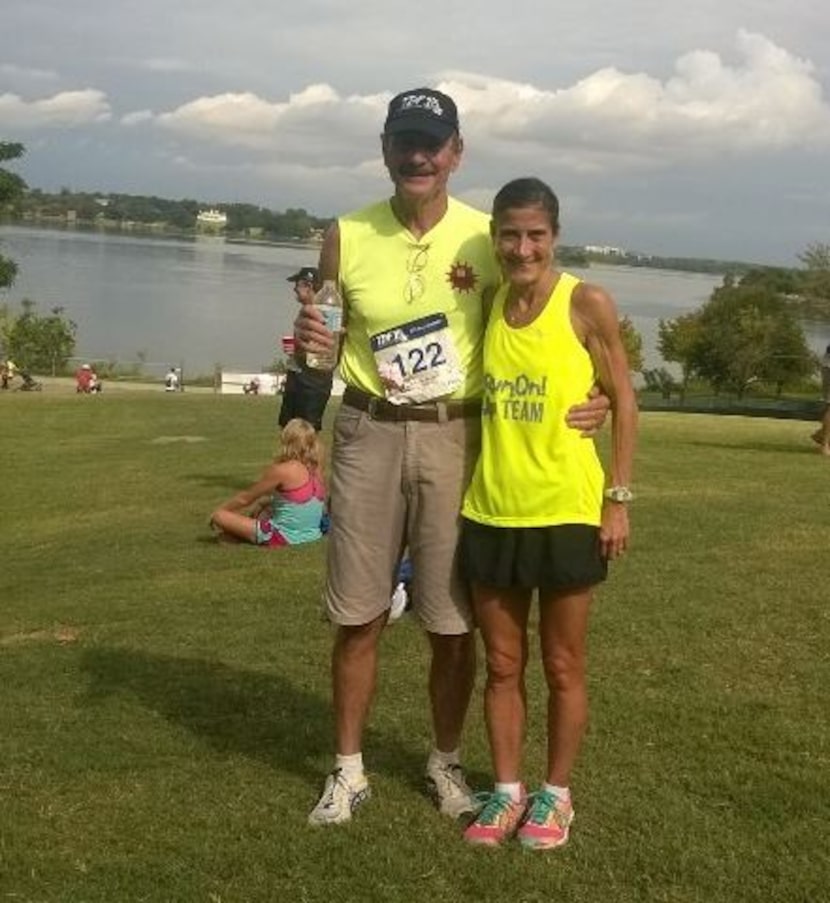 Scott and Frances McKissick after the Tours des Fleurs  10K/20K, at the exact spot at the...