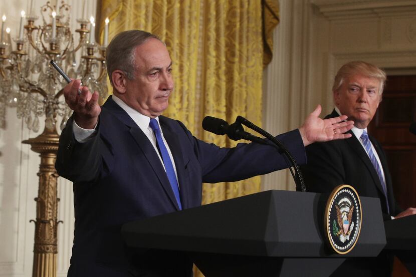 Israel Prime Minister Benjamin Netanyahu joins President Donald Trump at a White House news...