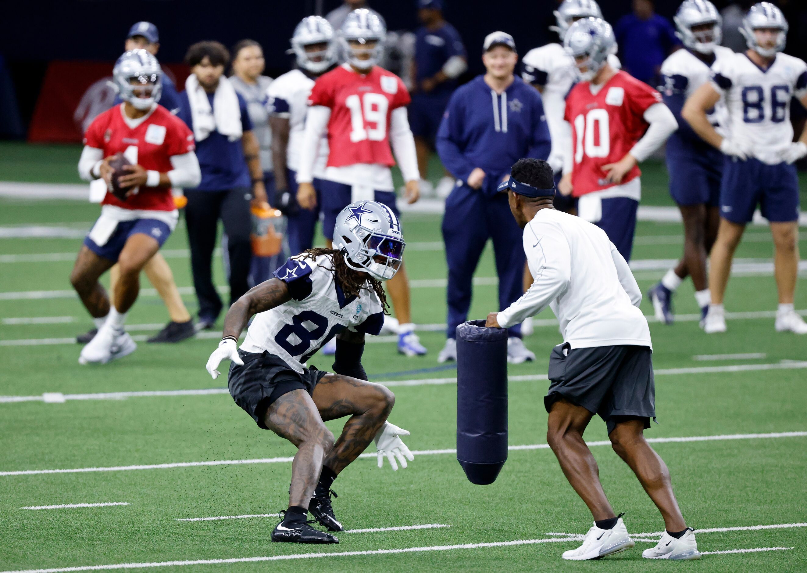 Dallas Cowboys wide receiver CeeDee Lamb (88) runs a pass route before catching a pass from...