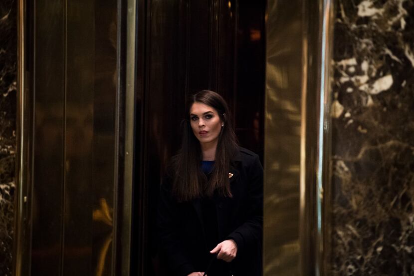 FILE-- Hope Hicks, then a spokeswoman for President-elect Donald Trump's transition office,...