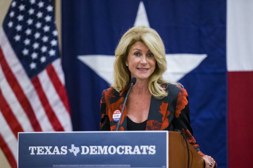 Former Texas state senator Wendy Davis speaks during the Texas delegation breakfast before...