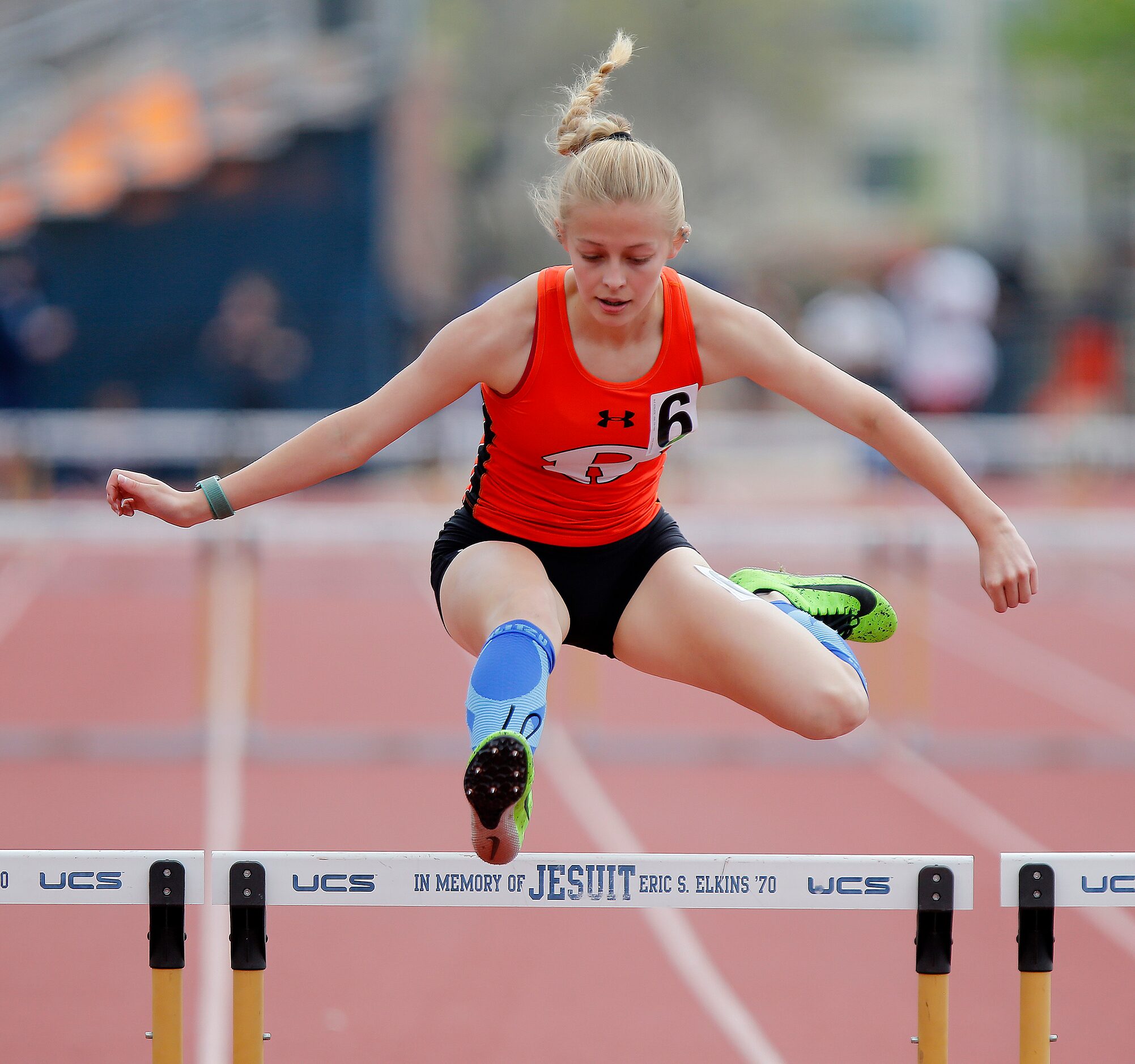 Kaela Perez, 14, of Rockwall High School, finished first in the first heat of the gilrs 300...