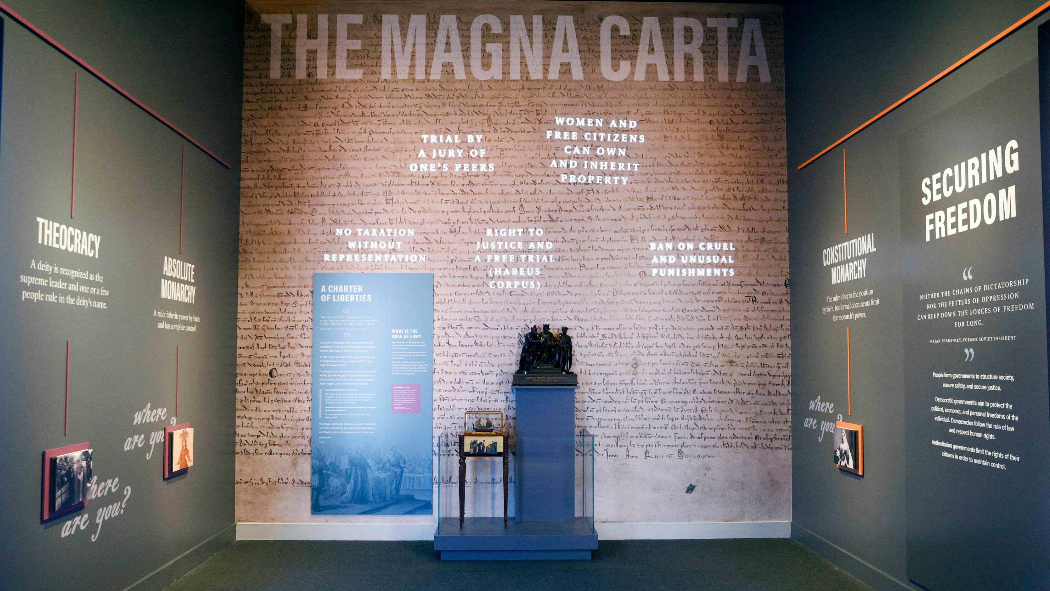 A copy of the Magna Carta sits on display at the Freedom Matters exhibit at The George W....
