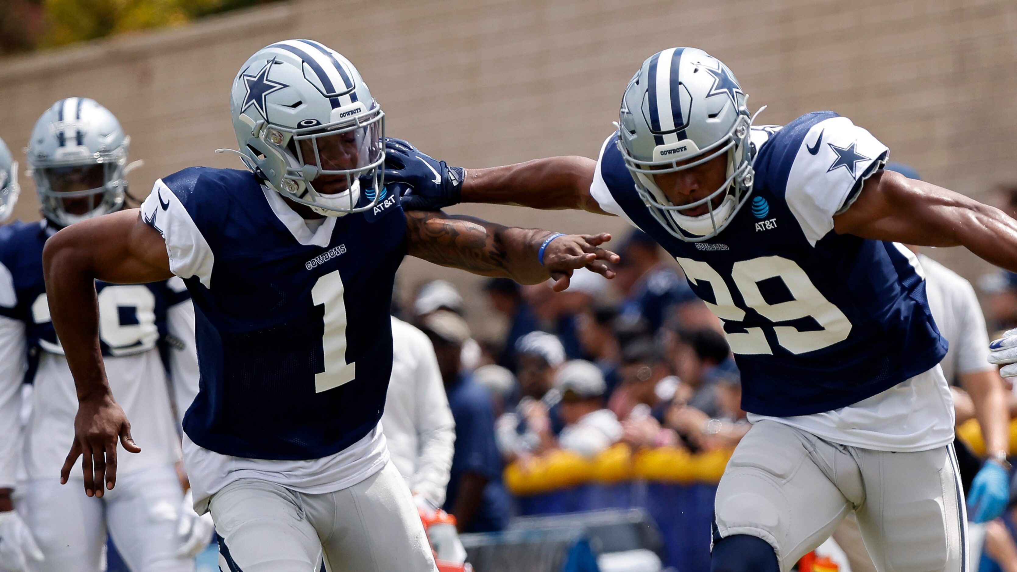 Dallas Cowboys defensive back C.J. Goodwin (29) battles past cornerbacks Kelvin Joseph (1)...