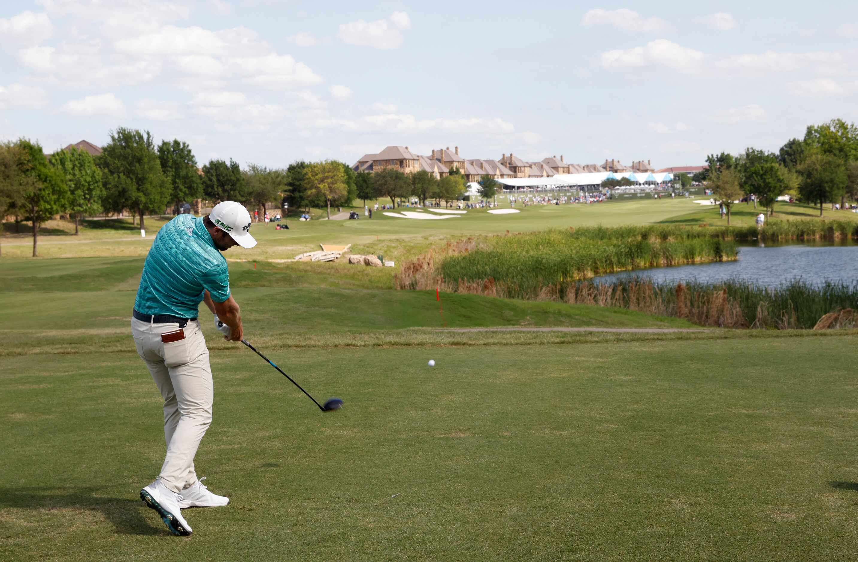 Sam Burns tees off on the 16th hole during round 2 of the AT&T Byron Nelson  at TPC Craig...