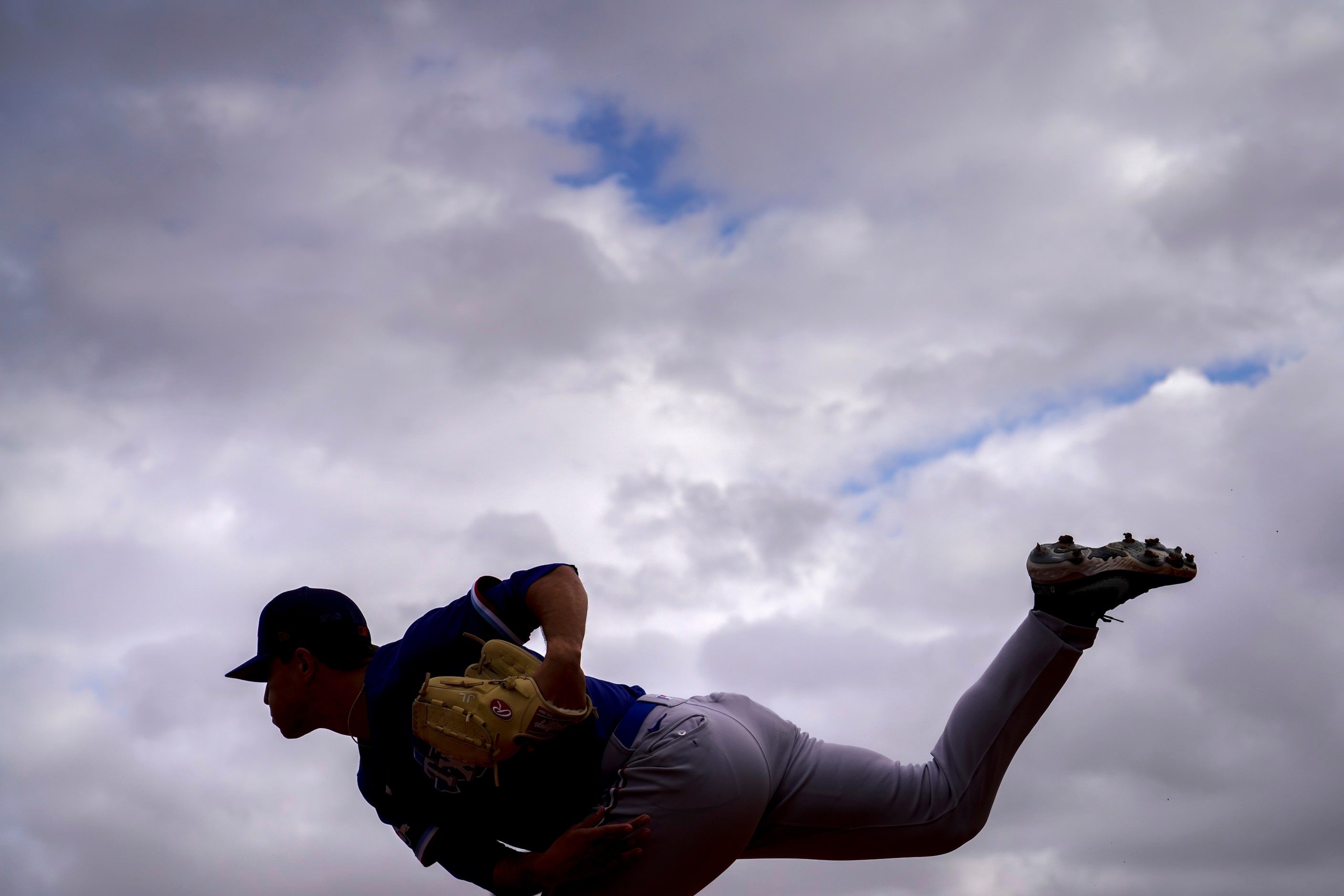 Texas Rangers pitcher Jack Leiter throw in a bullpen session a during a minor league spring...