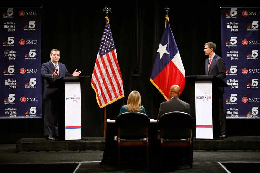 Republican U.S. Sen. Ted Cruz (left) and U.S. Rep. Beto O'Rourke, D-El Paso, shown in their...