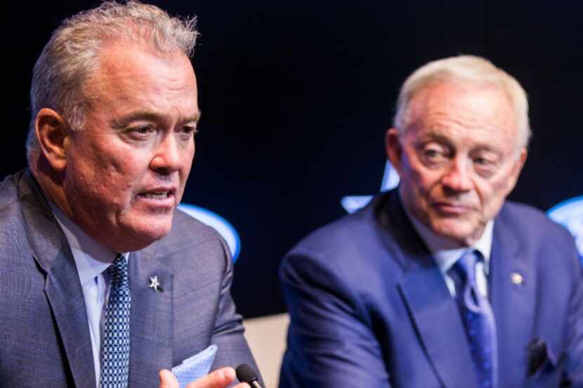 Dallas Cowboys Executive Vice President and CEO Stephen Jones, owner Jerry Jones answer...