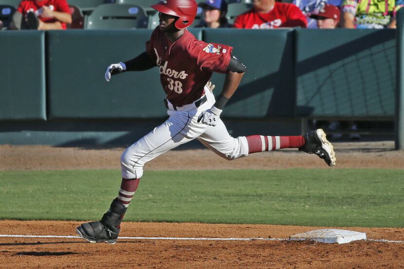 Outfielder Lewis Brinson is pictured during the Frisco RoughRiders game against the San...