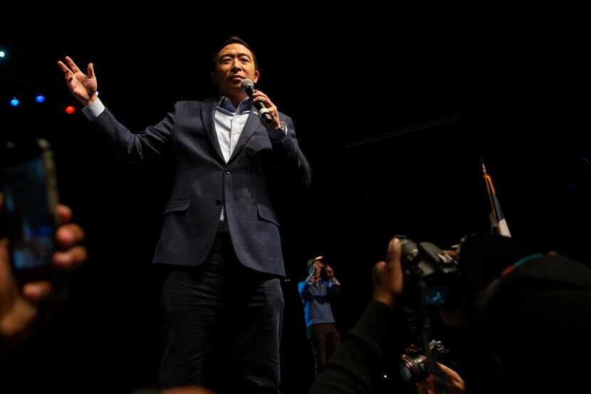 Presidential candidate Andrew Yang hosts a grassroots fundraiser at Gilley’s Dallas on Dec....