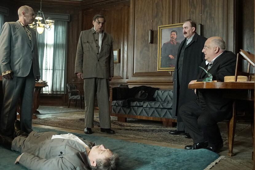 Gathered around the body of Joseph Stalin (played by Adrian McLoughlin) are, from left,...