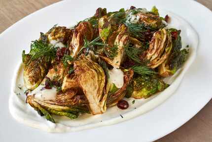 Brussels sprouts afelia, a dish from "Vegetables Unleashed" by José Andrés