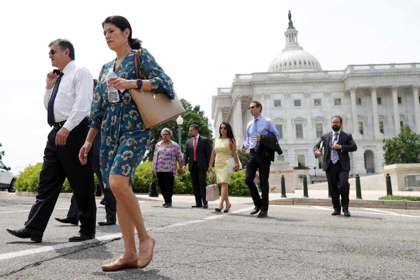 Democratic state legislators from Texas leave the U.S. Capitol after meeting with Sen. Joe...