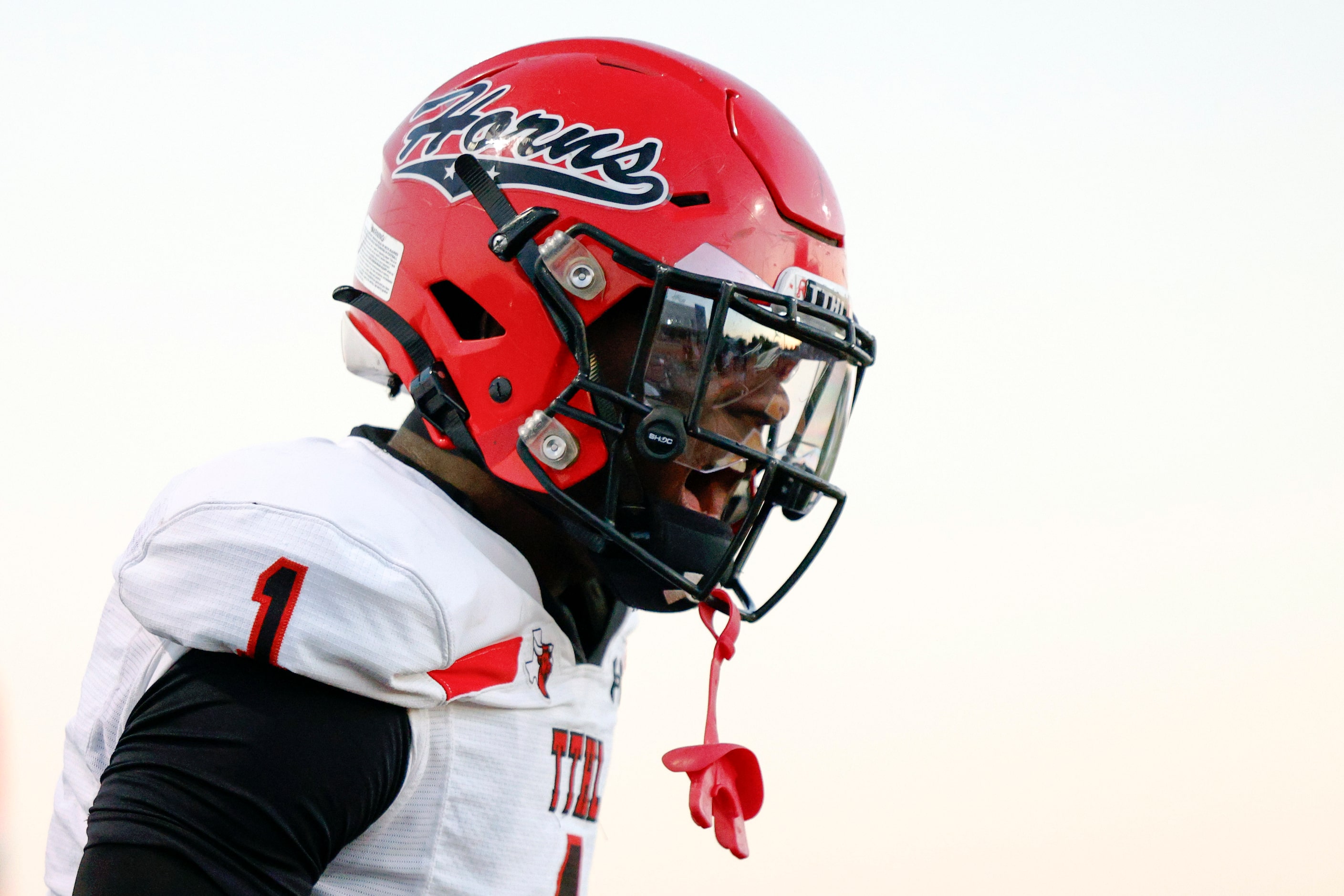 Cedar Hill wide receiver Cedric Mills (1) reacts after scoring a touchdown during the first...