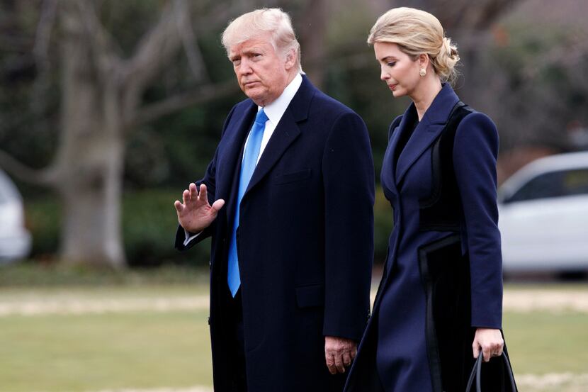 In this Feb. 1, 2017, photo, President Donald Trump, accompanied by his daughter Ivanka,...