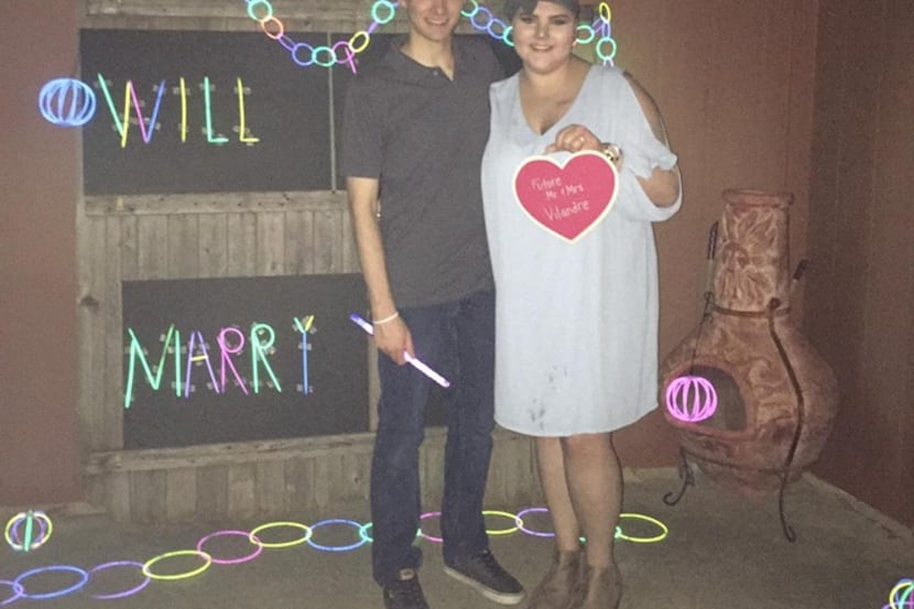 Tyler Vilandre proposed to Sarena Saad using glow sticks. The heart-shaped sign she is...