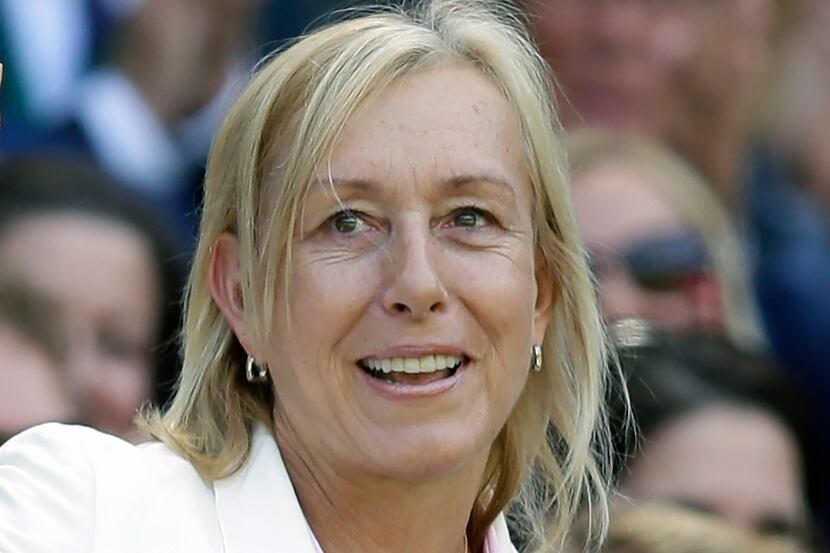 FILE - Tennis great Martina Navratilova is shown in the royal box on Centre Court at the All...