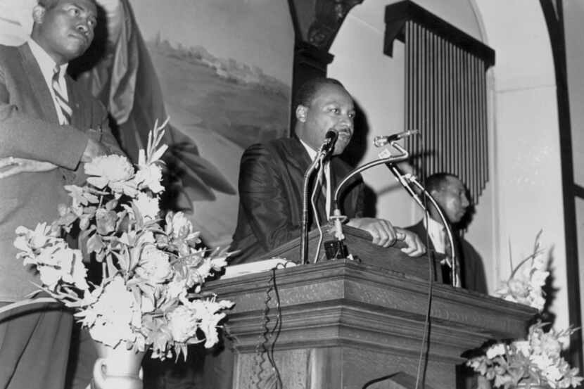 In a photo taken March 27, 1968, Martin Luther King Jr. prepares to preach at a Paterson,...