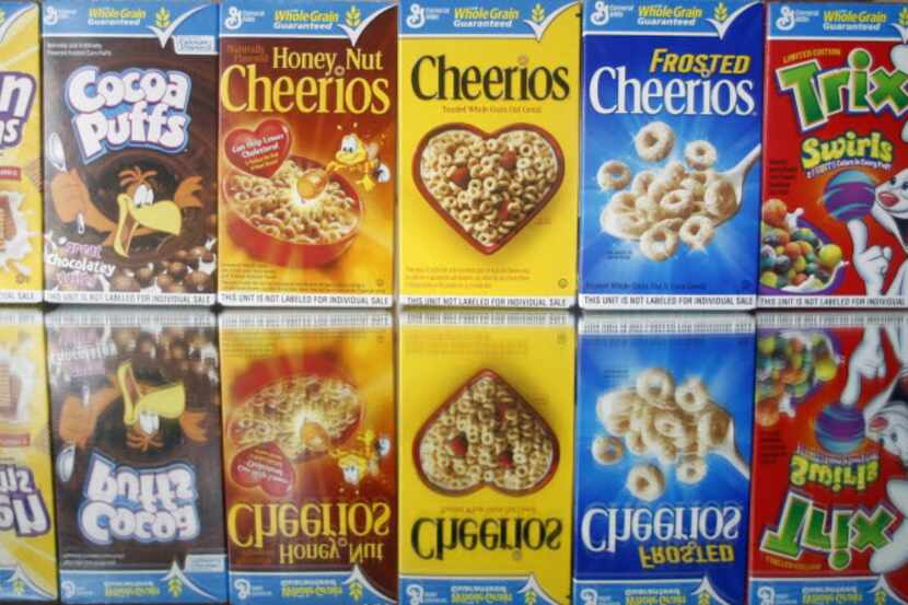Boxes of General Mills cereals.