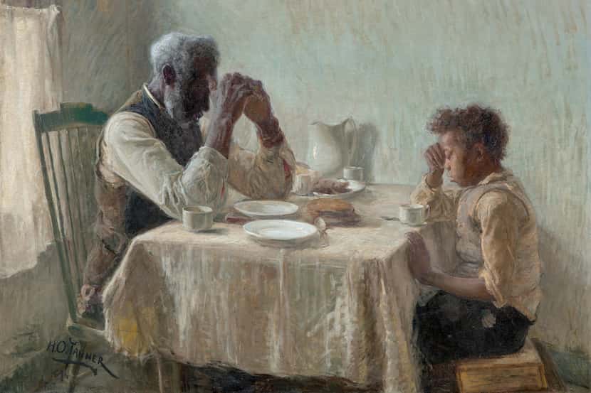 Henry Ossawa Tanner's "The Thankful Poor," from 1894, shows a young boy and his grandfather...