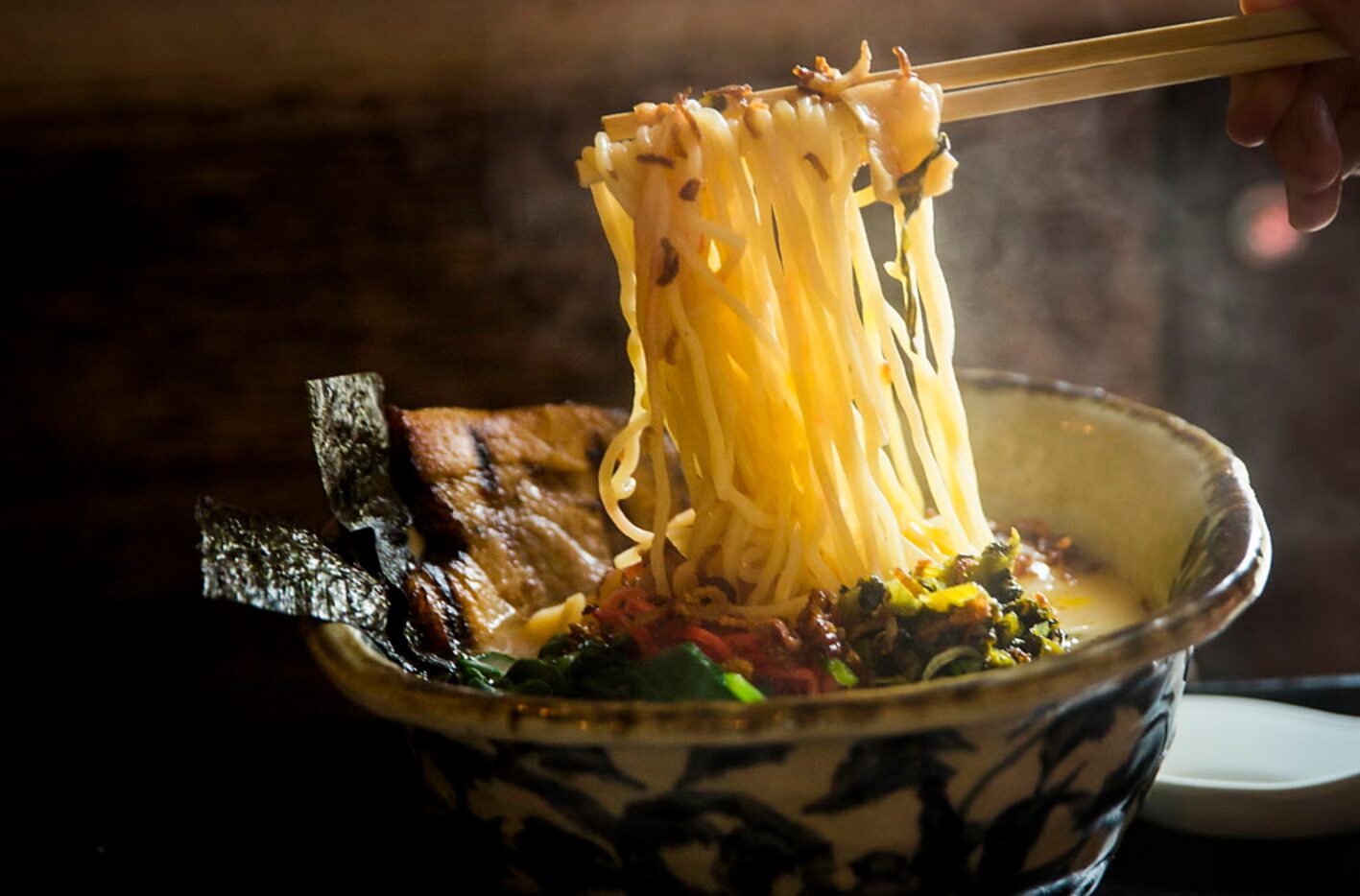 Tonkotsu ramen with egg and spinach at Ten 