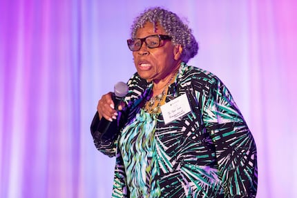 Opal Lee speaks during the Dallas Black Chamber of Commerce’s Planting the Future event...