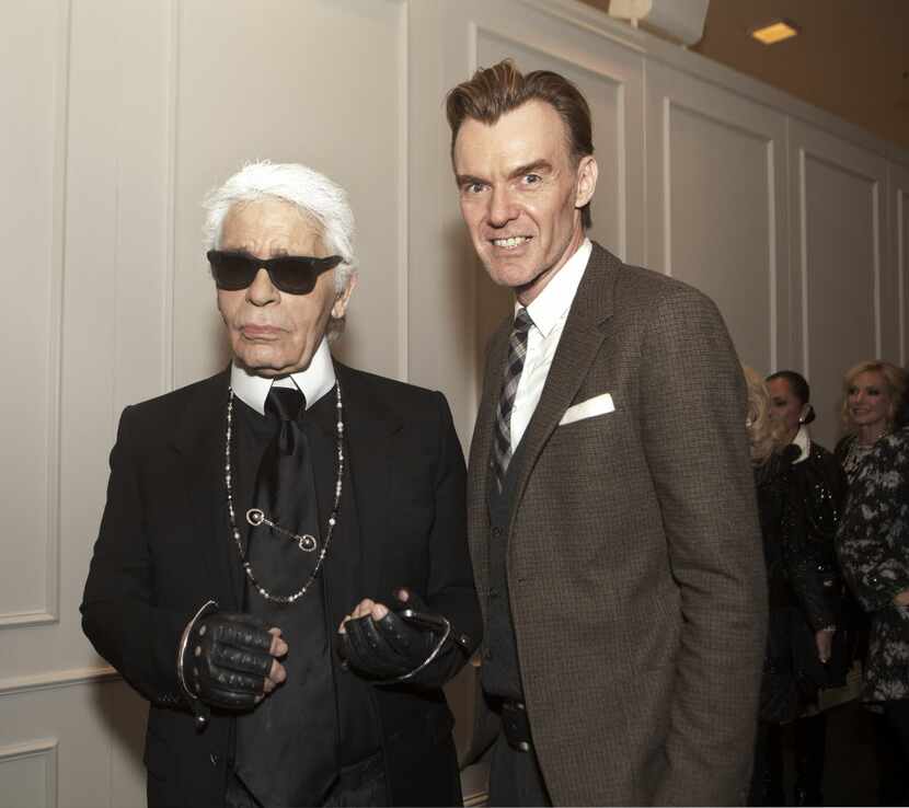 Karl Lagerfeld (left) and Ken Downing are pictured at the Chanel awards ceremony at Neiman...