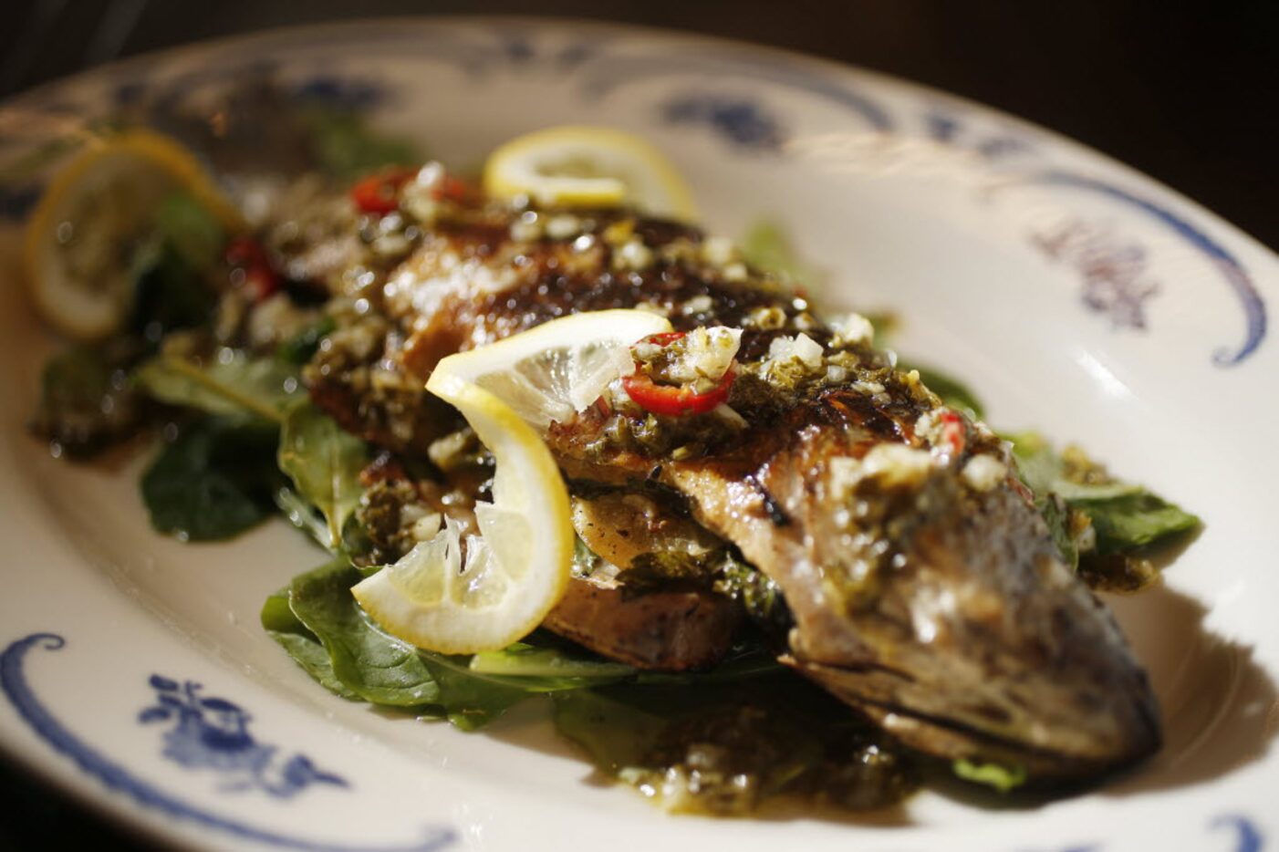 Steamed whole branzino for two at Mudhen 