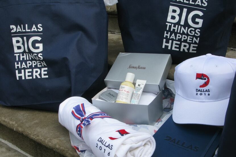 Goodie bags from the Dallas 2016 bid committee, left over after the city made its pitch to...